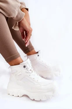 Sale Big Star Shoes Modne Botki Trapery Memory Foam Big Star KK274369 Białe