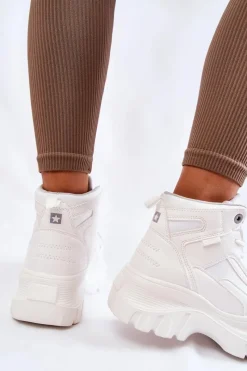 Sale Big Star Shoes Modne Botki Trapery Memory Foam Big Star KK274369 Białe