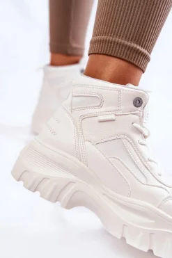 Sale Big Star Shoes Modne Botki Trapery Memory Foam Big Star KK274369 Białe