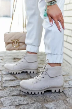 Online Modne botki trapery zamszowe w kolorze jasnom Dalles Damskie Botki Wiosenne|Damskie Trapery