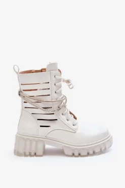 Outlet Boto Modne Botki Workery Z Ozdobnym Paseczkiem Białe Rocky