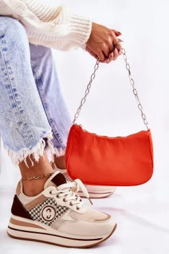 Sneakersy Damskie>Boto Modne Buty Sportowe Damskie Na Koturnie Beżowo-Brązowe Aronne