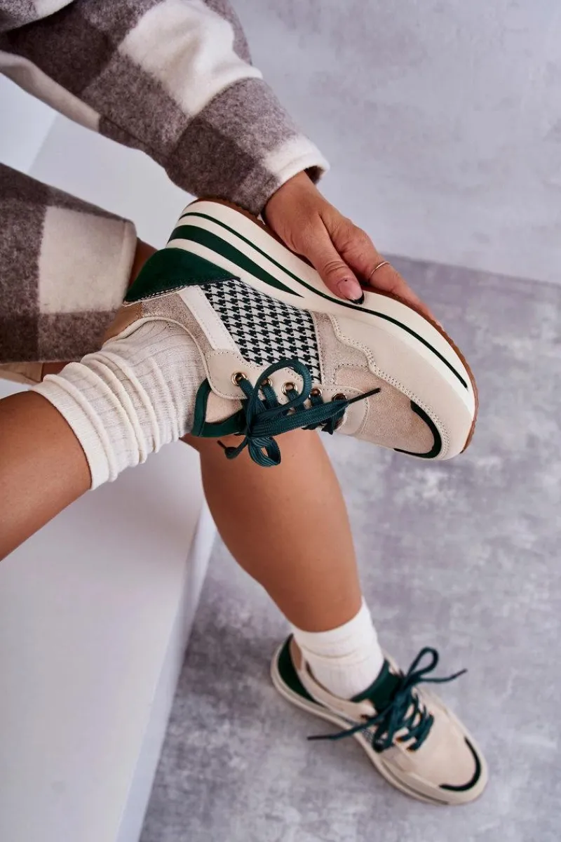 Sneakersy Damskie>Boto Modne Buty Sportowe Damskie Na Koturnie Beżowo-Zielone Aronne