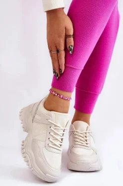 Sneakersy Damskie>Boto Modne Buty Sportowe Sneakersy Kremowe Frezio