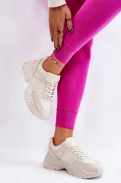 Sneakersy Damskie>Boto Modne Buty Sportowe Sneakersy Kremowe Frezio