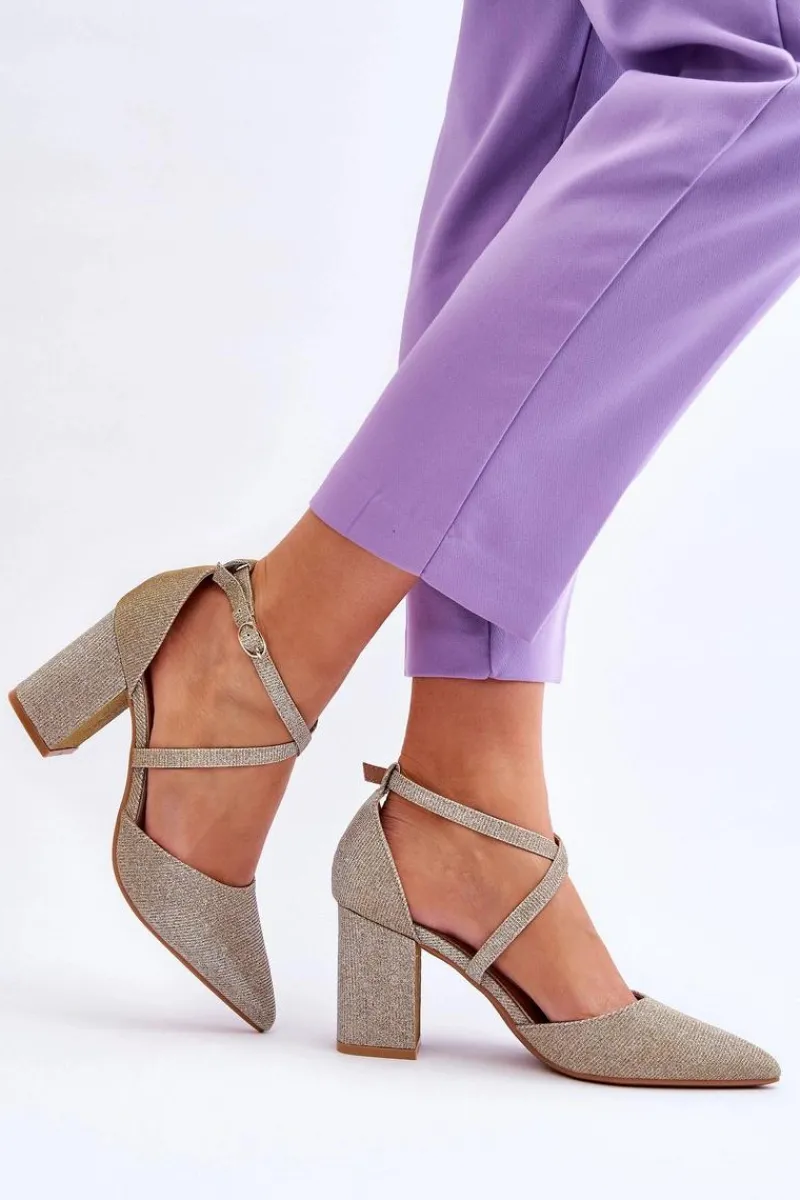 Czółenka Na Słupku|Czółenka Klasyczne>Boto Modne Błyszczące Czółenka Na Słupku Złote Galaxy