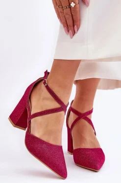 Czółenka Na Słupku|Czółenka Klasyczne>Boto Modne Błyszczące Czółenka Na Słupku Fuksja Galaxy Różowy