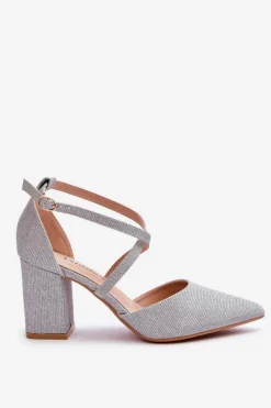 Outlet Modne Błyszczące Czółenka Na Słupku Srebrne Galaxy Damskie Czółenka Na Słupku|Czółenka Klasyczne