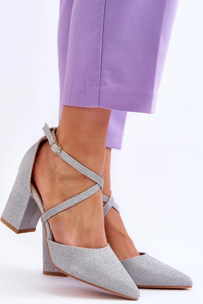 Outlet Modne Błyszczące Czółenka Na Słupku Srebrne Galaxy Damskie Czółenka Na Słupku|Czółenka Klasyczne