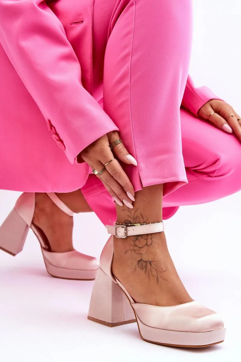 Discount Modne Czółenka Na Masywnym Obcasie Beżowe Sandia Damskie Czółenka Na Platformie|Czółenka Na Słupku