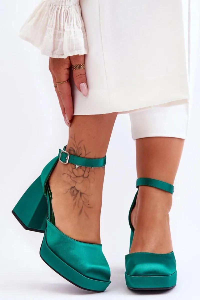 Czółenka Na Platformie|Czółenka Na Słupku>Boto Modne Czółenka Na Masywnym Obcasie Zielone Sandia