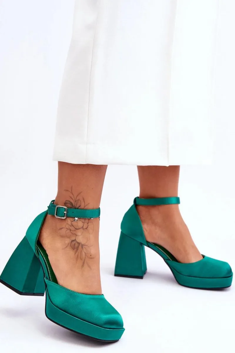 Czółenka Na Platformie|Czółenka Na Słupku>Boto Modne Czółenka Na Masywnym Obcasie Zielone Sandia