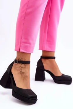 New Boto Modne Czółenka Na Masywnym Obcasie Czarne Sandia