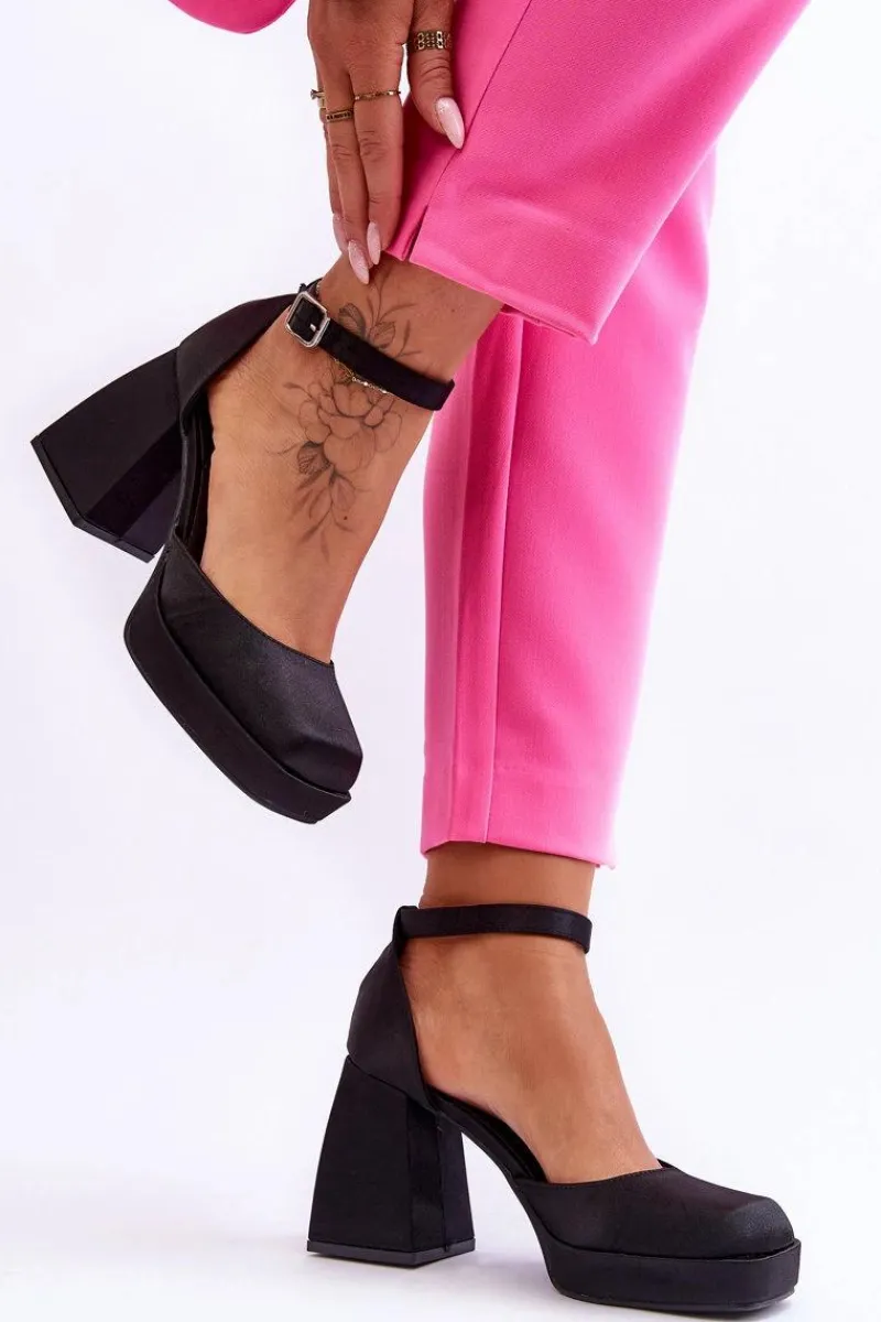 New Boto Modne Czółenka Na Masywnym Obcasie Czarne Sandia