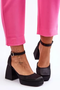 New Boto Modne Czółenka Na Masywnym Obcasie Czarne Sandia