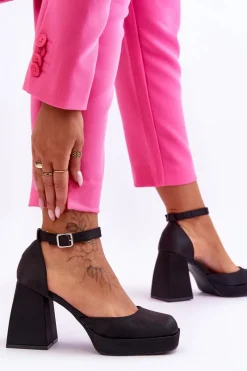 New Boto Modne Czółenka Na Masywnym Obcasie Czarne Sandia