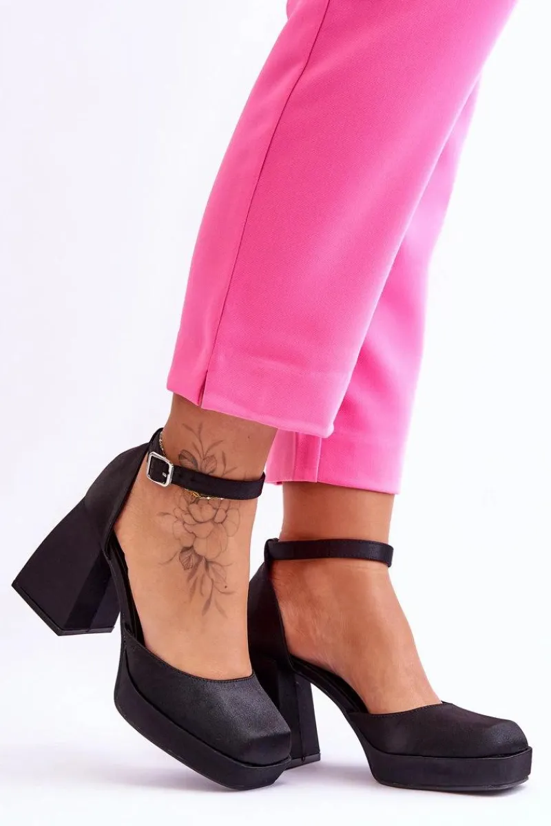 New Boto Modne Czółenka Na Masywnym Obcasie Czarne Sandia