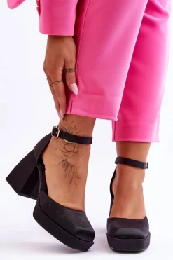 New Boto Modne Czółenka Na Masywnym Obcasie Czarne Sandia