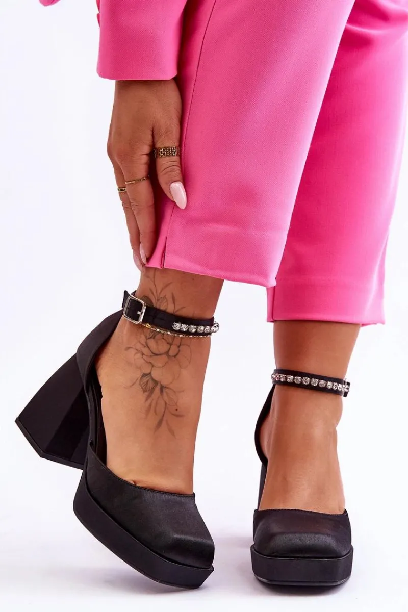 Online Modne Czółenka Na Masywnym Obcasie Z Cyrkoniami Czarne Adel Damskie Czółenka Na Platformie|Czółenka Na Słupku