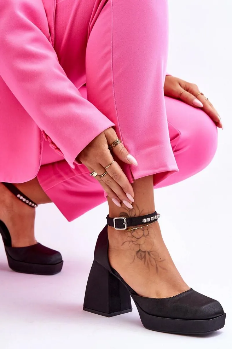 Online Modne Czółenka Na Masywnym Obcasie Z Cyrkoniami Czarne Adel Damskie Czółenka Na Platformie|Czółenka Na Słupku