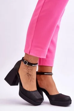 Online Modne Czółenka Na Masywnym Obcasie Z Cyrkoniami Czarne Adel Damskie Czółenka Na Platformie|Czółenka Na Słupku