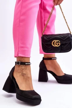 Online Modne Czółenka Na Masywnym Obcasie Z Cyrkoniami Czarne Adel Damskie Czółenka Na Platformie|Czółenka Na Słupku