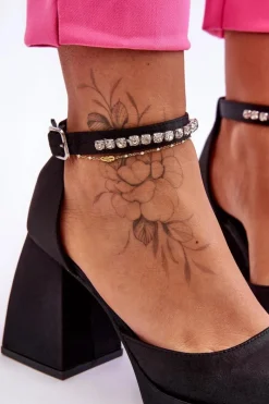 Online Modne Czółenka Na Masywnym Obcasie Z Cyrkoniami Czarne Adel Damskie Czółenka Na Platformie|Czółenka Na Słupku