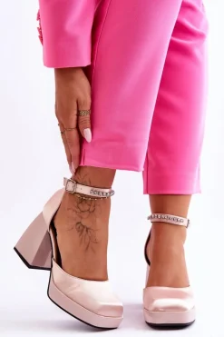 Czółenka Na Platformie|Czółenka Na Słupku>Boto Modne Czółenka Na Masywnym Obcasie Z Cyrkoniami Beżowe Adel