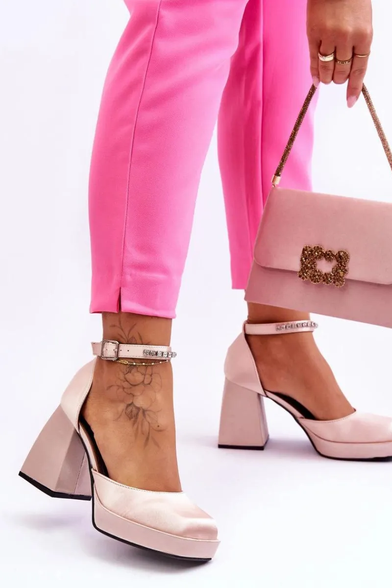 Czółenka Na Platformie|Czółenka Na Słupku>Boto Modne Czółenka Na Masywnym Obcasie Z Cyrkoniami Beżowe Adel