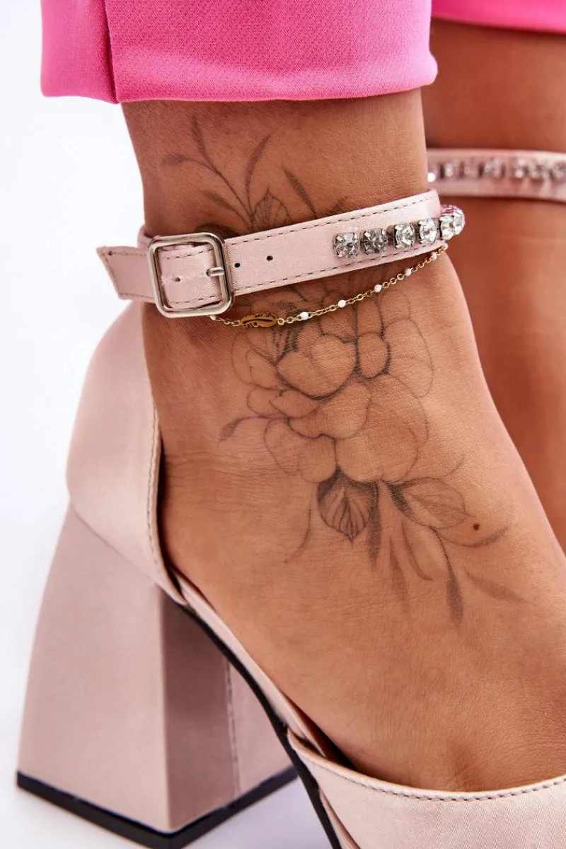 Czółenka Na Platformie|Czółenka Na Słupku>Boto Modne Czółenka Na Masywnym Obcasie Z Cyrkoniami Beżowe Adel