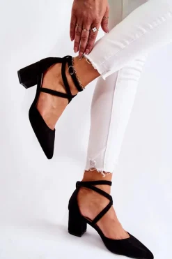 Discount Modne Czółenka Na Niskim Słupku Czarne Crissa Damskie Czółenka Zamszowe|Czółenka Na Słupku