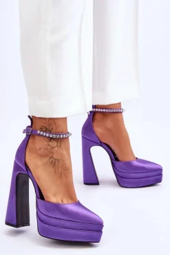 Hot Modne Czółenka Na Słupku Fioletowe Santoro Damskie Czółenka Na Platformie|Czółenka Na Słupku