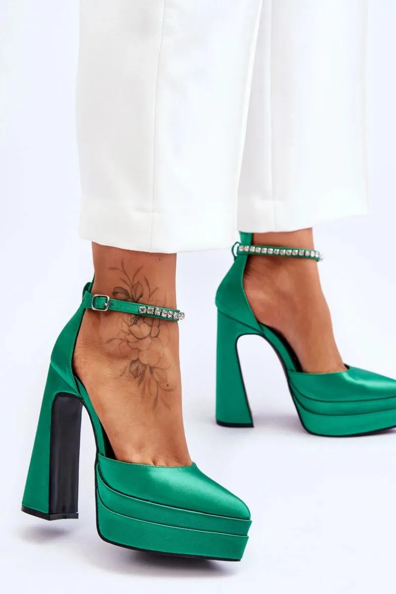 Czółenka Na Platformie|Czółenka Na Słupku>Boto Modne Czółenka Na Słupku Zielone Santoro