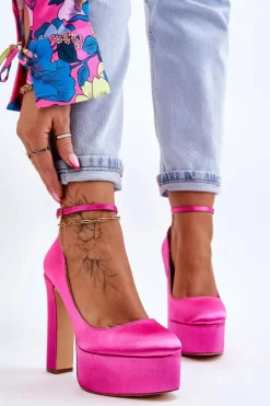 Modne Czółenka Na Wysokim Słupku Fuksja Hayden Damskie Czółenka Na Platformie|Czółenka Na Słupku