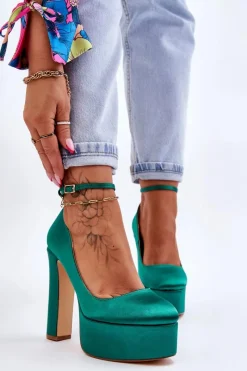 Czółenka Na Platformie|Czółenka Na Słupku>Boto Modne Czółenka Na Wysokim Słupku Zielone Hayden