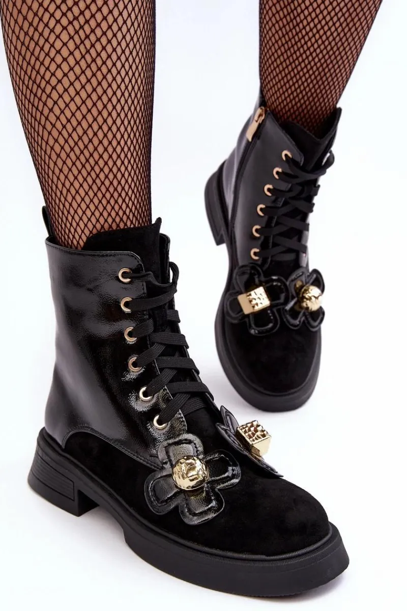 Best Damskie buty S.Barski Modne Damskie Botki Na Suwak Z Ozdobami D&A MR870-76 Czarne Czarny