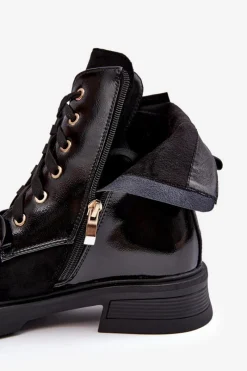 Best Damskie buty S.Barski Modne Damskie Botki Na Suwak Z Ozdobami D&A MR870-76 Czarne Czarny