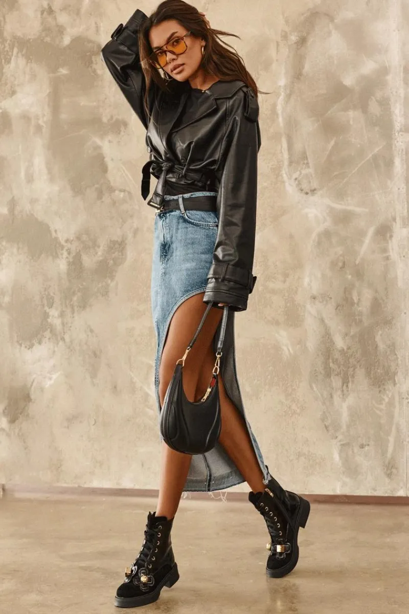 Best Damskie buty S.Barski Modne Damskie Botki Na Suwak Z Ozdobami D&A MR870-76 Czarne Czarny