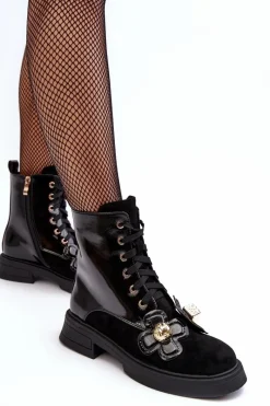 Best Damskie buty S.Barski Modne Damskie Botki Na Suwak Z Ozdobami D&A MR870-76 Czarne Czarny