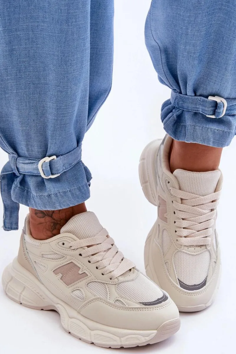 Sneakersy Damskie>Boto Modne Damskie Buty Sportowe Z Siateczką Beżowe Venice Beżowy