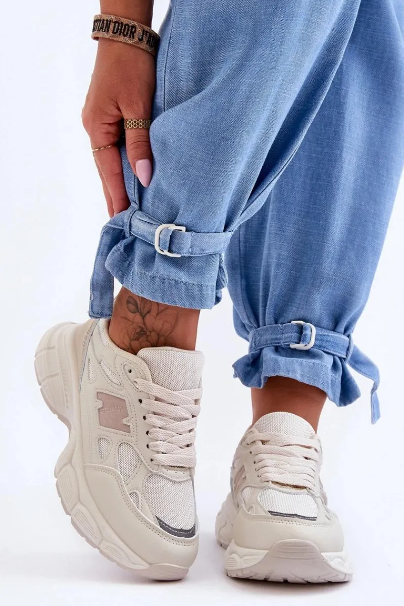 Sneakersy Damskie>Boto Modne Damskie Buty Sportowe Z Siateczką Beżowe Venice Beżowy