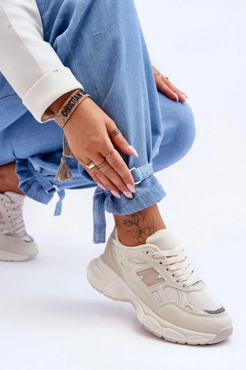 Sneakersy Damskie>Boto Modne Damskie Buty Sportowe Z Siateczką Beżowe Venice Beżowy
