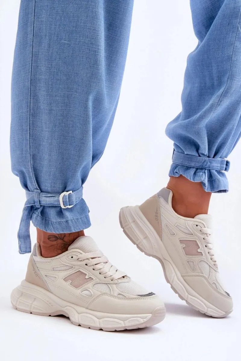Sneakersy Damskie>Boto Modne Damskie Buty Sportowe Z Siateczką Beżowe Venice Beżowy