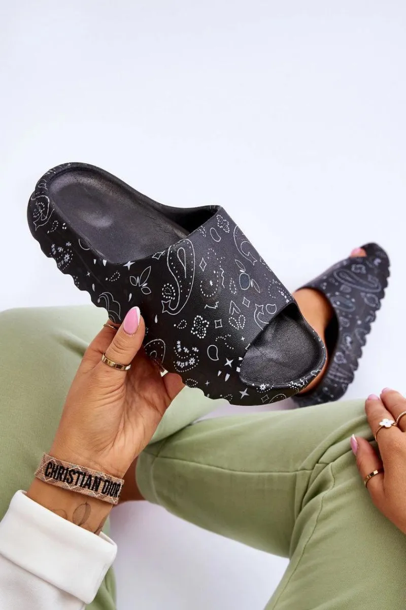 Hot Boto Modne Damskie Klapki Na Masywnej Platformie Czarne Lorette