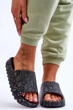 Hot Boto Modne Damskie Klapki Na Masywnej Platformie Czarne Lorette