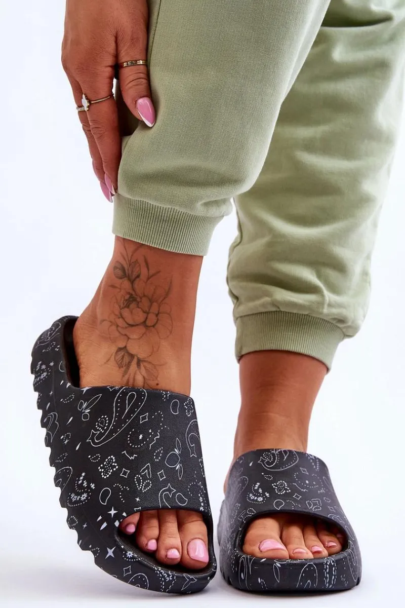 Hot Boto Modne Damskie Klapki Na Masywnej Platformie Czarne Lorette