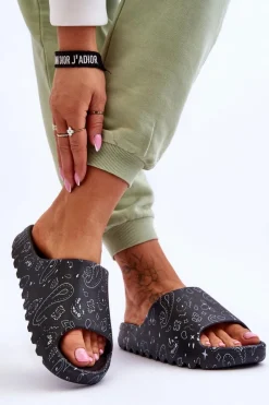 Hot Boto Modne Damskie Klapki Na Masywnej Platformie Czarne Lorette