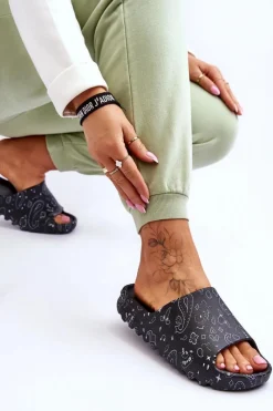 Hot Boto Modne Damskie Klapki Na Masywnej Platformie Czarne Lorette