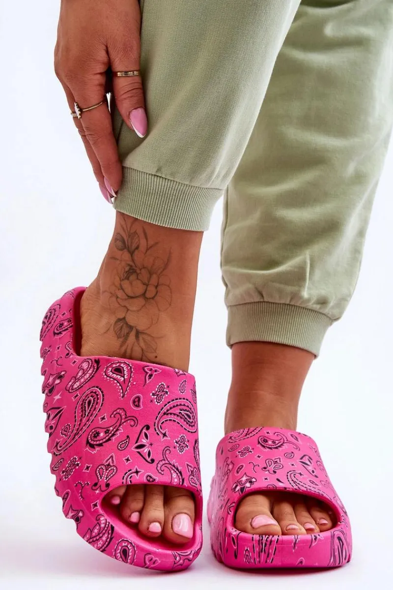 Hot Modne Damskie Klapki Na Masywnej Platformie Fuksja Lorette Damskie Klapki Na Platformie