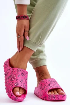 Hot Modne Damskie Klapki Na Masywnej Platformie Fuksja Lorette Damskie Klapki Na Platformie